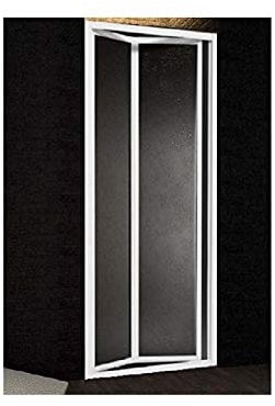 Porte de douche à niche ouverture deux portes livre aluminium blanc et acrylique mat effet humide H 185 cm BOREAS (80/85 cm)