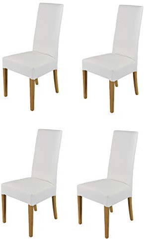 t m c s Tommychairs - 4er Set Moderne Stühle Luisa für Küche und Esszimmer, robuste Struktur aus lackiertem Buchenholz Farbe Eiche, Gepolstert und mit Kunstleder in der Farbe Weiss bezogen