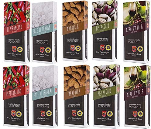 Sicilia Bedda - CIOCCOLATO DI MODICA IGP - 2 Barrette di Cioccolato al Pistacchio, alla Mandorla, al Nero d'Avola, Al Sale di Trapani, al Peperoncino - 1 KG di Cioccolata di Modica - SENZA GLUTINE