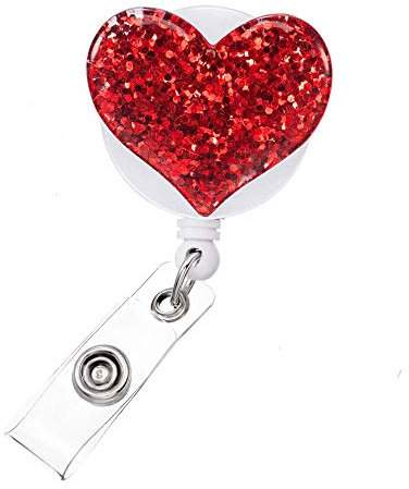 Ausweishalter mit Gürtelclip, einziehbar, mit Gürtelclip, glitzerndes Herz, Jo-Jo, Schlüsselanhänger, für Mädchen, Krankenschwestern, Lehrer, Studenten, Rot, 1 Stück