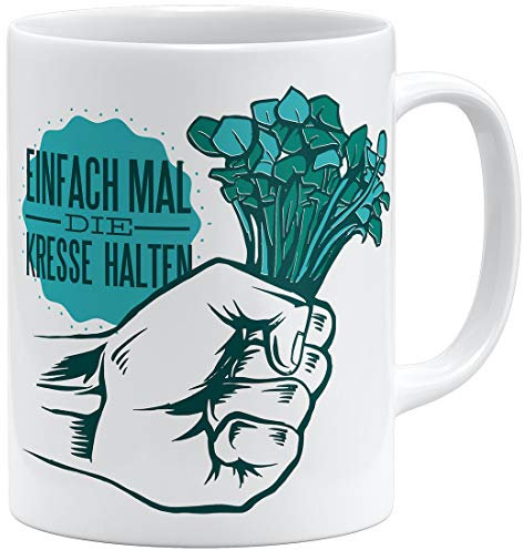 OM3® Einfach Mal Die Kresse Halten Kaffee-Tasse mit Spruch Statement - Keramik Becher - 11oz 325ml - Beidseitig Bedruckt - Weiss