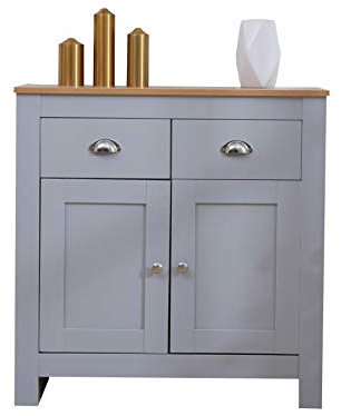 CFDZ Living Room Storage Unit Free Standing Cabinet 2 Door&2 Drawer Sideboard Cupboard- White/Grey+Oak,79x35x81cm (Grey)