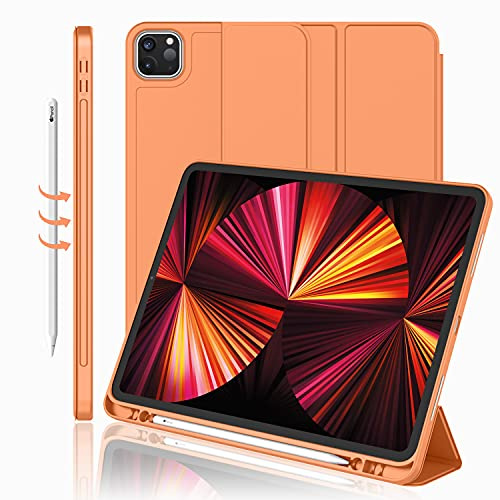 iMieet Schutzhülle für iPad Pro 27.9 cm (11 Zoll) 2021 (3. Generation) mit Stifthalter, mit weicher TPU-Rückseite, automatischer Schlaf-/Wachmodus (orange)