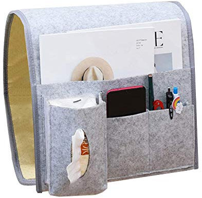 Bolsa Colgante para Sofá, Bolsillo de Cama Antideslizante, Organizador de Sofá, Bolsa de Almacenamiento Junto a la Cama para Libro, Revistas, iPad, Teléfono Móvil, Mando a Distancia (Grise)