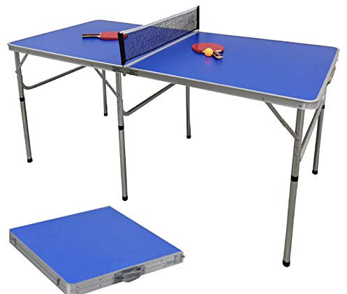 Mini Tischtennisplatte 152 x 76 cm Indoor - Tischtennistisch,Klappbare Tischtennisplatte, Einklappbares Untergestell, tragbar inklusive Netz, 2 Schläger, 3 Bälle