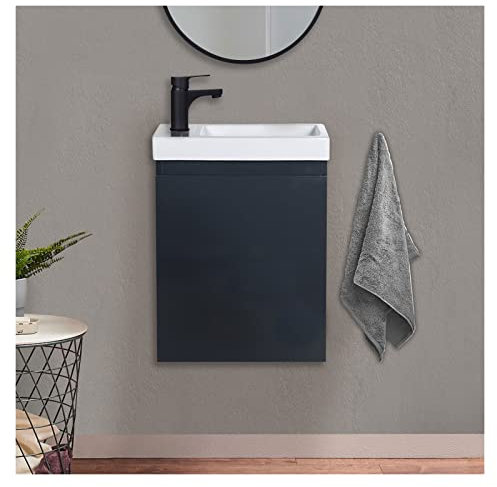 Meuble Lave-Mains Lisa Gris Anthracite + Robinet Noir