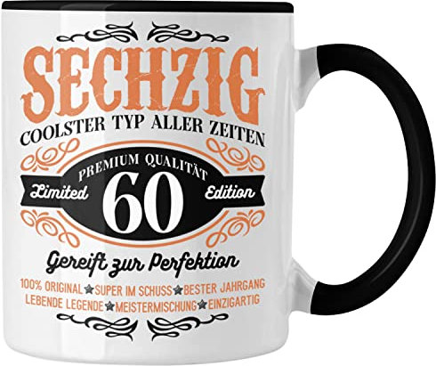 Trendation - 60. Geburtstag Tasse Mann Geschenk 60er Geschenkidee 60 Vater Männer Lustig Geschenke 60 Jahre Alt Mann Männer Vater (Schwarz)