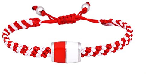 Italyanissimo Bracciale per tifosi in macramè e Argento 925 rodiato oro bianco con smalti. Bianco rosso stile vicenza. (Taglia M) 19-20 - 21 cm
