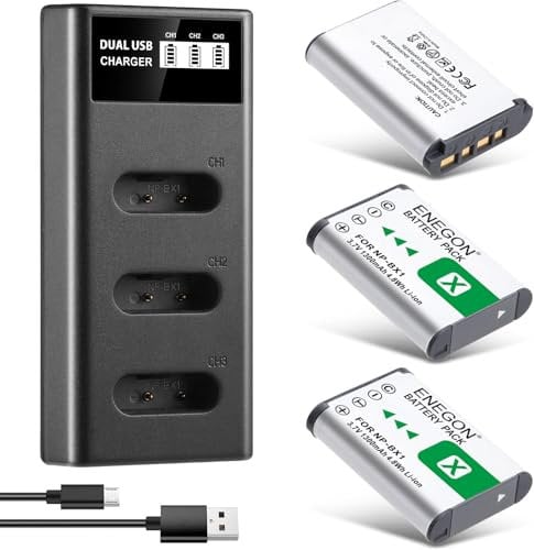 ENEGON NP-BX1 Lot de 3 Batteries 1300 mAh et Chargeur LCD pour Sony NP-BX1 et Sony ZV-1, Cyber-Shot DSC-RX100, DSC-RX100 II/III/M4/M5/M6/M7////VA, DSC-RX100M II, HDR-CX44