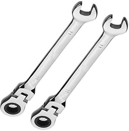Vokenforu 11mm Ratchet Spanner,2 PCS Ratcheting Combination Wrench, Flex-Head Hardened Chrome Vanadium Steel Open End Spanner Metric
