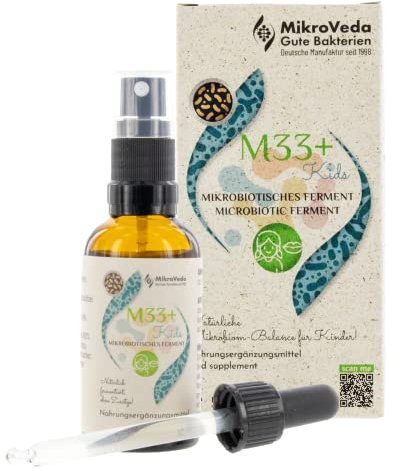 MikroVeda M33+ KIDS 50ml Bio Mikrobiotisches Mundspray inkl. Pipette für Kinder, mit Mikroorganismen fermentiert + Pfefferminze, 100% Vegan