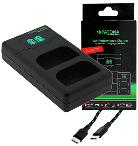 USB-C Schnell-Ladegerät mit PD (bis zu 1500mA) für die Fujifilm XT4 / X-T4 | kompatibel mit Fuji Akku NP-W235 | Twin Charger mit LCD Anzeige