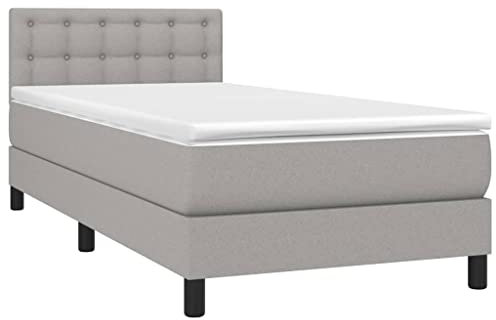 vidaXL Boxspringbett, Bett mit Matratze Kopfteil LED, Einzelbett Bettgestell mit Lattenrost, Polsterbett Bettrahmen, Hellgrau 90x200cm Stoff
