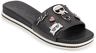 KARL LAGERFELD Damen Jeslyn Effortlessly Fashionable Slide-on Shoes with Bold Klp Pins Flache Sandale, Schwarz, 39 EU