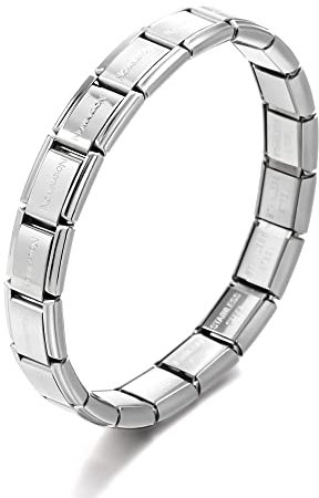 RINHOO 9mm Italian Starter Charm Bracelet Starting Italian Charm Bracelet Link Square Silver Interlocking Stainless Steel Modular Links, M, Stainless Steel, No Gemstone