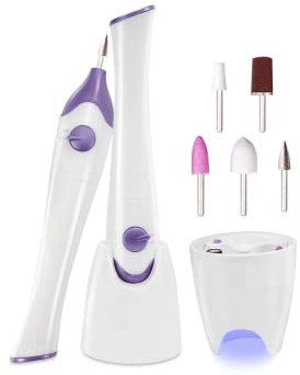 Manicure Pedicure Nail File Set 5 in 1 Portable Nail Drill System for Quality Care of Hands and Feet at Home Battery Powered White/Purple