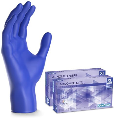 200x ARNOMED Einweghandschuhe Dunkelblau (2x100 Stk), Einmalhandschuhe XL, Nitril Handschuhe Einweg, Nitrilhandschuhe puderfrei, Gummihandschuhe Einweg, Schutzhandschuhe, Handschuhe Nitril S, M, L, XL