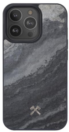Woodcessories - Magnetisches Bumper Case kompatibel mit iPhone 15 Pro Max Hülle mit Magnet aus Stein, Camo Grau