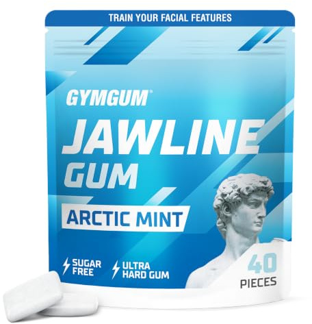 GYMGUM Jawline Gum | Hard Chewing Gum For Jaw Strength | Train Your Facial Features - Mewing Jaw Gum | Ultimate Jawline Exerciser | 0 Calories & Sugar Free Hard Gum (40 Count, Arctic Mint)