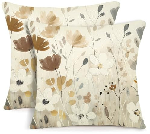 YCOLL Kissenbezug 50x50 2er Set Dekokissen Leinen Sofakissen,Zierkissen Florales Aquarellgemälde Kissenbezüge,für Sofa Schlafzimmer Wohnzimmer Outdoor Kissenhülle 50x50cm A250-20