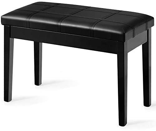 COSTWAY Leather Piano Bench, Padded Keyboard Duet Seat with Storage Compartment and Solid Locking Hinge, Classic Piano Stool for Kids Adults