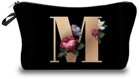 A-Z Personalisierte Initiale Make-up-Tasche,Personalisierte Make-up-Tasche Geschenke für Frauen A-Z Make-up-Tasche Geschenke,Braut-Kosmetiktasche,Schwarz,tragbare Kosmetiktasche (M)