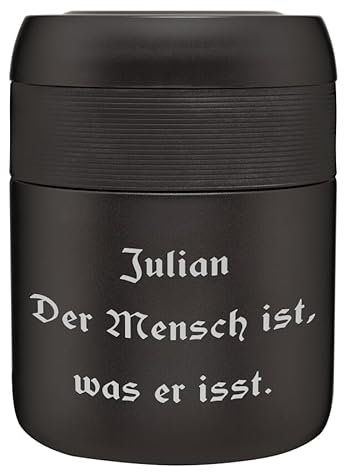 Kambukka Thermobehälter für Essen Bora Matte Black 600ml personalisiert mit Rund-Gravur | Edelstahl doppelwandig isoliert | auslaufsicher BPA-frei | Warmhaltebehälter für Speisen