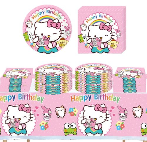 DecPtyTa Geburtstag Party Set Dekoration Geburtstag Partygeschirr Set Teller und Servietten Tischdecke Geeignet für 20 Personen (C)