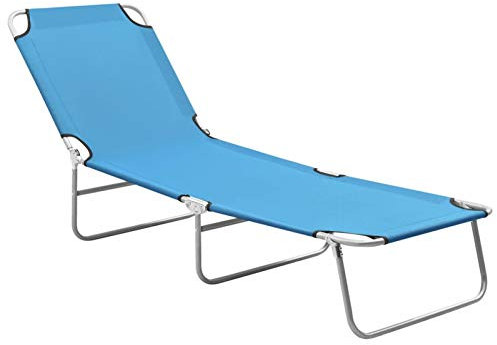 Rantry Tumbona plegable de acero y tela azul turquesa, mueble de interior/exterior para playa, piscina, jardín