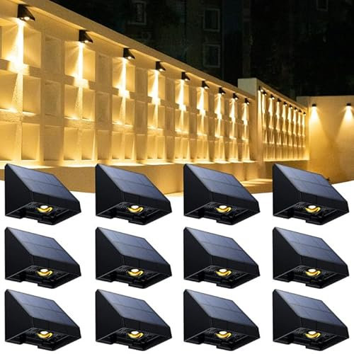 hoyiours Wandleuchte Aussen Solar, Solarlampen für Außen Garten Solarleuchten 150LM 3000K Warmweiß Dekorative Solarzaunleuchten wasserdicht Solarlampen Wandleuchte für Garten Balkon Wand 12 Stück