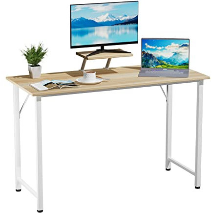 ARunThLana - Mesa de ordenador (100 x 50 cm, escritorio, mesa de PC, soporte de pantalla, madera, marco metálico, para dormitorio, oficina, cama, sofá, color madera