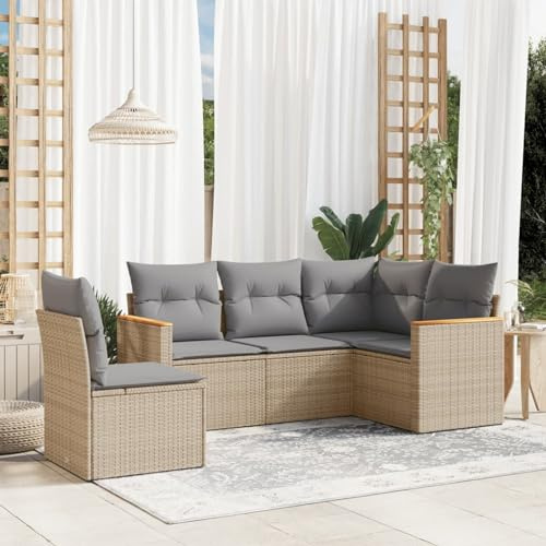 Gecheer 5-TLG. Gartenlounge Set, Balkonlounge Set, Terrassensofa, Loungemöbel Polyrattan, Polyrattan Gartenmöbel, Garten Sofa Set, Kissen