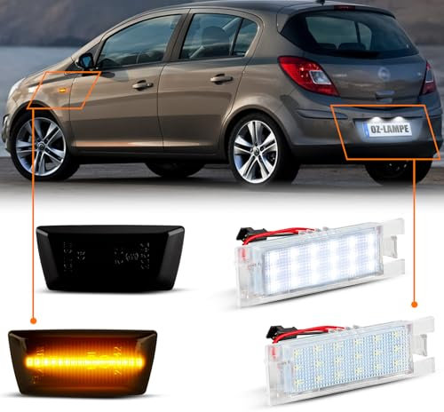 OZ-LAMPE LED Car Light Kit for Opel Vauxhall, 2Pcs Dynamic Side Indicators and 2Pcs Number Plate Lights for Adam Astra H Corsa D E Insigina A Meriua Zafira B, Canbus Design Error Free, 4PCS Assembly