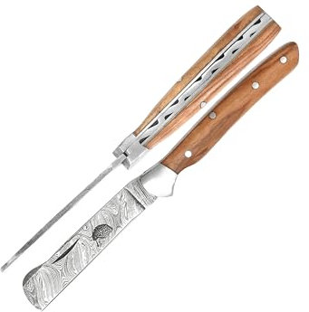 laguiole artisan Élégance Damas - Grafter Elegance 8 Cm Chiuso - Manico In Legno Marrone, Lama Piccola Di Sicurezza Pieghevole 3711