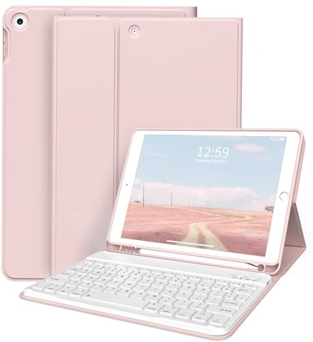 ZKTUYU Keyboard Case for iPad 9th/8th/7th Generation 10.2 inch 2021/2020/2019 with Pencil Holder, Stand Folio Detachable Wireless Bluetooth Keyboard Cover, Soft TPU Back Smart Case, Pink