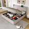 Merax Polsterbett Doppelbett Stauraum Bettkasten mit USB Typ C Ladefunktion Kopfteil,Stauraumbetten Bettgestell aus Leinenmaterial Jugendbett 180x200 mit lattenrost(Ohne Matratze)/Beige