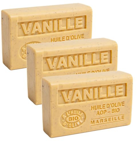 Label Provence Nature Savon de Marseille – pflegende französische Seife aus reinem Bio-Olivenöl und Sheabutter – Vanilleduft – 125 g Riegel – 3er-Set
