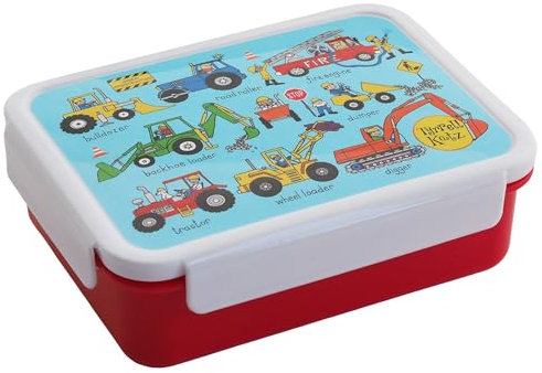 Tyrrell Katz Kids Trucks Printed Large Bento Lunch Box in Blue - Children's Food Container with Clip Lock Lid and Removable Inner Dividers - 18.5 x 14.5 x 6.0 cm