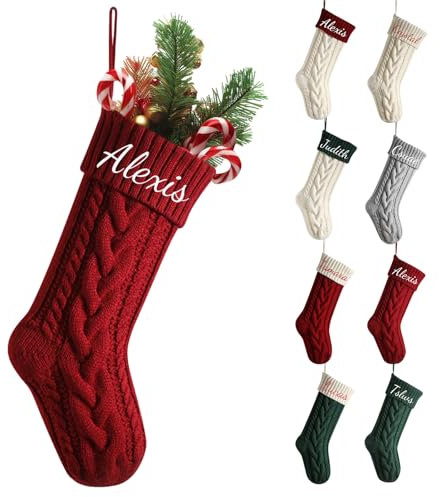 Generisch Nikolausstrumpf Personalisiert Weihnachtsstrumpf, Gestickt Nikolaus Socken, Nikolausstiefel Zum Befüllen Mit Namen Weihnachtssocken Zum Aufhängen Maschenware 18inch/46cm (Rot)