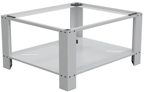 HAGO24 | Waschmaschinen-Untergestell 63x54x32cm | Weiß | Sockel 40cm Höhe | Ablage Unterbau | Gummifüße | Rückenschonend | Ablagefach | 150kg Traglast | Vibrationsschutz