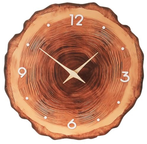 Fyeme Jahresring Wanduhr 30cm Wanduhr Holz mit Loch zum Aufhängen Stumm Batterie Betrieben Wanduhr Modern Geeignet für Schlafzimmer Wohnzimmer Küche Klassenzimmer Büro
