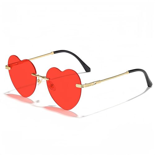 WDZAYXC Minimalistische rahmenlose herzförmige Sonnenbrille, nette und modische Brille (Rot)