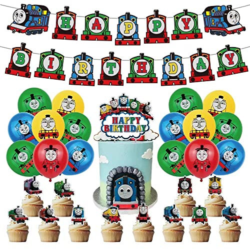 Thomas Train Birthday Party Decoration Set, Balloons, Happy Birthday Banner, Cupcake Toppers