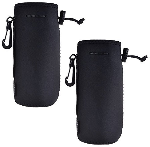 2 x Housse de conservation pour bouteille - Néoprène - Mousqueton - Possibilités de fixation - 19 cm - Noir