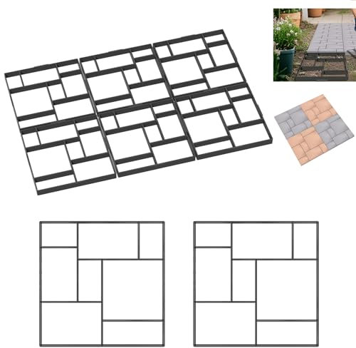 Aufun 8x Gehweg Form DIY Pflasterform 8 Kammern, Betonformen 50x50x4.5cm, Garten Schablone Gehwegplatten Pflastersteine streichen, Garten Trittsteine, Terrassenplatten Beton Gießform, Schwarz, Tye B