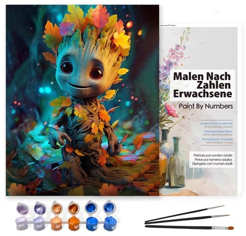 Bougimal Malen nach Zahlen Erwachsene, DIY Handgemalt Ölgemälde Kit Mit 3 Pinseln und Acrylfarbe, Als Geschenk 40X50CM, Ohne Rahmen, Waldgeist