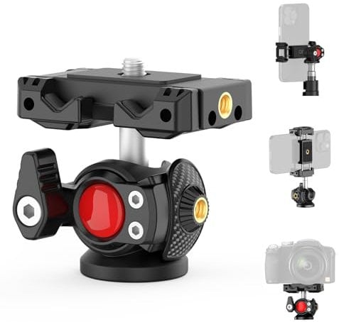XXZU Phone Tripod Mount With Ball Head, Tripod Head 360°Rotating Camera Ball Mount, Phone Holder Adapter With Cold Shoe, 1/4Screw Tripod Mount Attachment for DSLR Camera,Monopod,Max Load 4.4lb