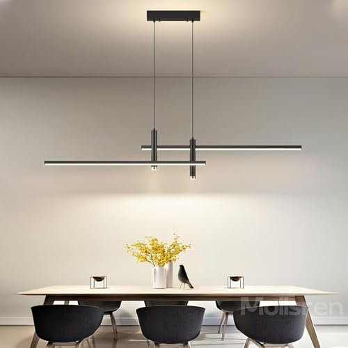 Moderne Esstisch Pendelleuchte Schwarz , Esstischlampe Modern, LED Hängelampe Dimmbar, Esszimmerlampe Hängend Höhenverstellbar Pendellampe Esstisch Esszimmer Büro Deckenleuchte (Schwarz, 90cm)