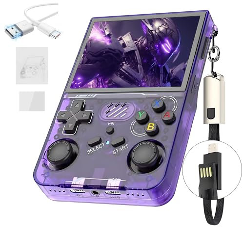 R36XX Retro Handheld Game Console 64G,Built-in 15000+ Games,12 Emulators,3000mAh,Retro Video Game Console with 3.5 Inch IPS OCA HD Screen,640*480P,Open Source Linux System,Dual 3D joystick (Purple)