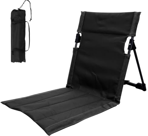 Strandmatte klappbar mit Rückenlehne Verstellbarer, Sonnenliege klappbar Leicht mit Tragegurt und Tasche, Strandliege Faltbar, Liegematte Sonnenmatte für Strand Garten Urlaub Camping (Schwarz Kurze)